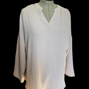 Light Gray Relaxed Fit V-Neck Drop Shoulder Long Sleeved Top